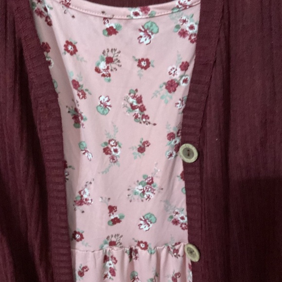 Beautees Pink and Burgundy Big Girls Printed Knit Dress and Cardigan Size 16 NWT - Picture 3 of 5